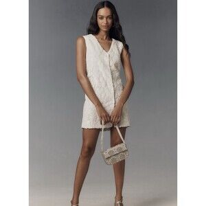 NWT Anthropologie Sunday In Brooklyn White Sequin Vest Dress XS Petite